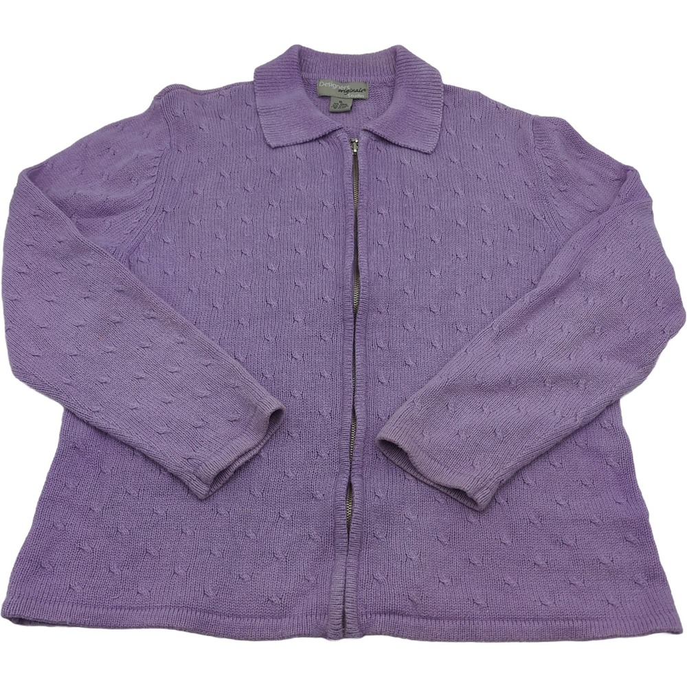 Designer Originals Studio Lavender Purple Cable Knit Full Zip Cardigan XL